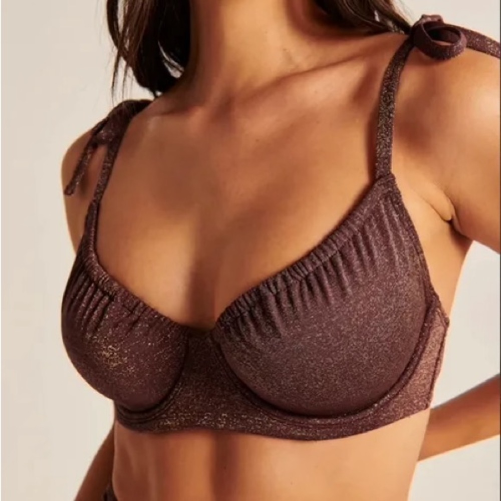 Abercrombie & Fitch Curve Love Tie-Strap Underwire Bikini Top in Brown Shimmer